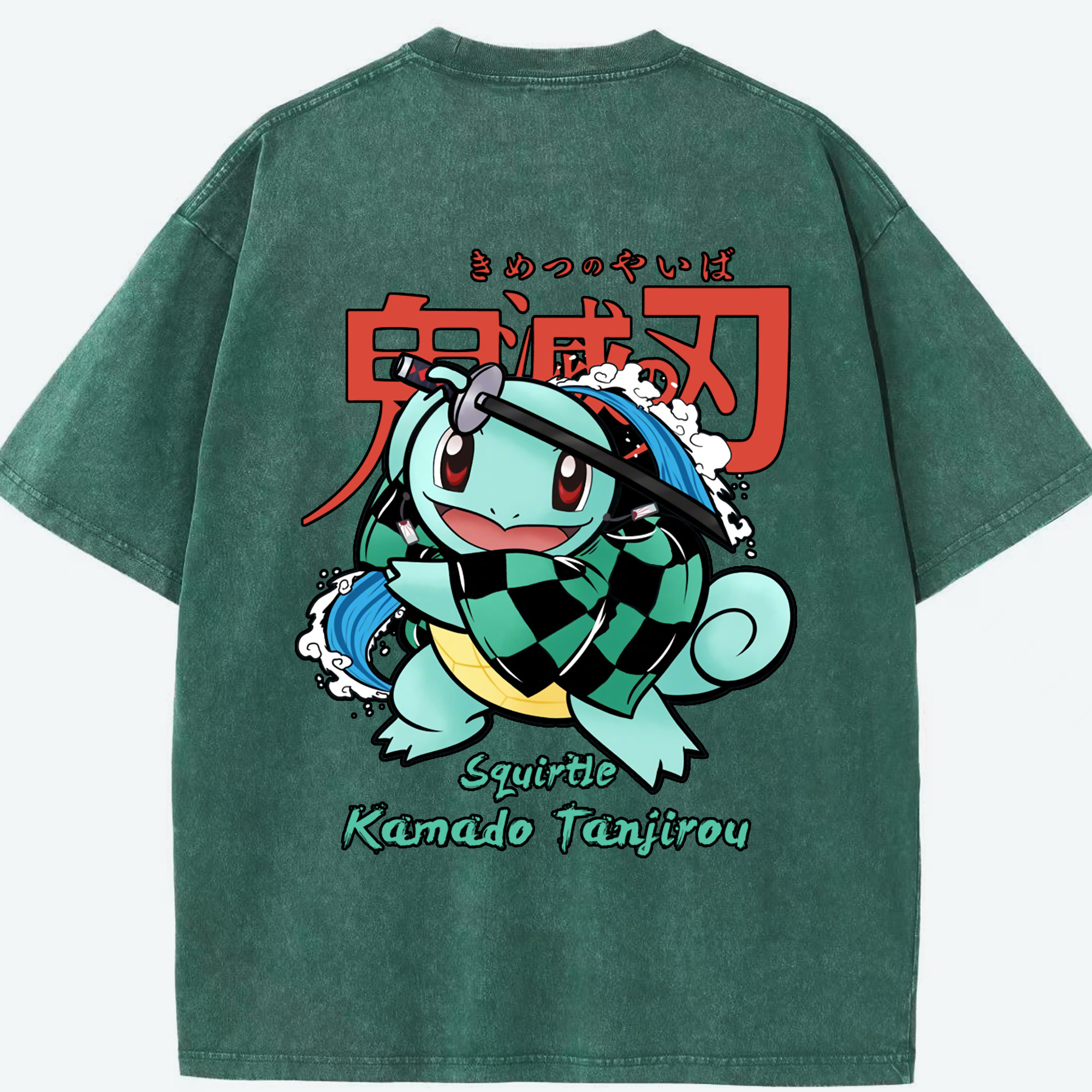 （画像用） 鬼滅の刃 竈門 炭治郎／かまど たんじろう Kamado Tanjirou 綿100% ヴィンテージ風 半袖Tシャツ（背面プリント）